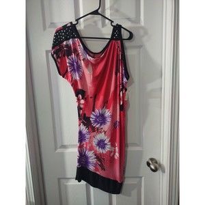 Entry Top/Dress Size L Pink Multicolor Floral Open Shoulder One Side
